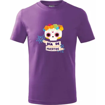 Dia de muertos - Tričko dětské bavlněné - 134 cm/8 let ( Fialová )