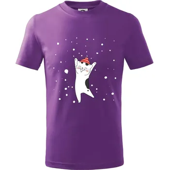 Veselá kočka v zimní čepici - Tričko dětské bavlněné - 104-110cm / 3-4 roky ( Fialová )