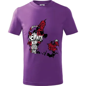Mapy - názvy měst - Dánsko - Tričko dětské bavlněné - 158 cm/12 let ( Fialová )