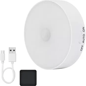 Svítilna Nakida 20720 – USB nabíjecí LED noční světlo s pohybovým senzorem, teplá bílá, 85 mm (LED noční světlo, noční bludička, teplá bílá, USB nabíjecí, senzor pohybu 120°, automatické rozsvícení ve tmě, nalepovací magnet, průměr 85 mm, do ložnice, skříně, chodb