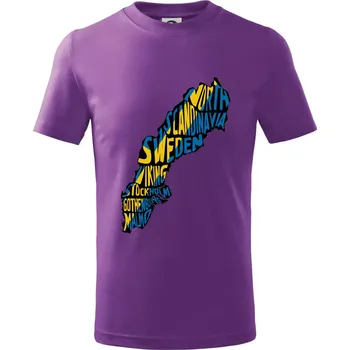 Mapy - názvy měst - Švédsko - Tričko dětské bavlněné - 146 cm/10 let ( Fialová )