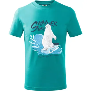 Chlapecké tričko Medvěd surfař - Tričko dětské bavlněné - 98 cm / 2 roky ( Emerald )