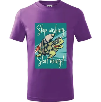 Stop wishing start doing želva - Tričko dětské bavlněné - 146 cm/10 let ( Fialová )