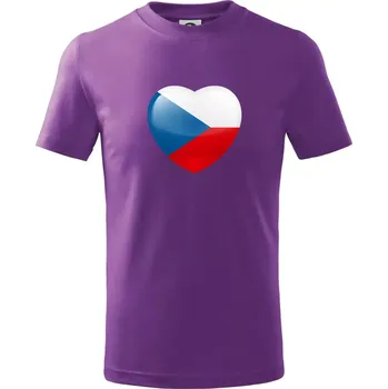 Česká vlajka srdce - Tričko dětské bavlněné - 104-110cm / 3-4 roky ( Fialová )