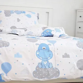 Povlečení Bavlněné povlečení 140x200+70x90 - Hrošík modrý Zapínání: zip