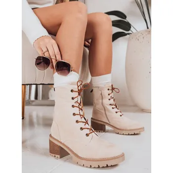 Dámské kozačky Dstreet Dámské kotníkové boty semišové šněrovací ZY1235 Barva: Béžová, Velikost: 36