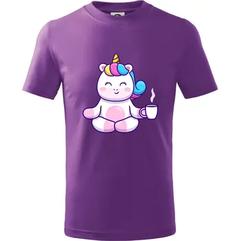 Yoga - jednorožec káva - Tričko dětské bavlněné - 98 cm / 2 roky ( Fialová )