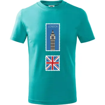 Chlapecké tričko Londýn známka barevná - Tričko dětské bavlněné - 98 cm / 2 roky ( Emerald )