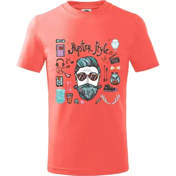 Chlapecké tričko Hipster style - Tričko dětské bavlněné - 98 cm / 2 roky ( Korálová )
