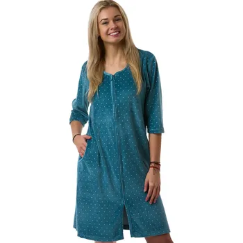 Dámský župan Dámský župan na zip z luxusního sametu, welur, azurová tmavá 1TB0149 zelená xl