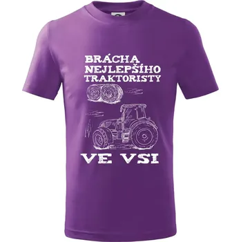 Dětská móda Brácha nejlepšího traktoristy ve vsi - Tričko dětské bavlněné - 98 cm / 2 roky ( Fialová )