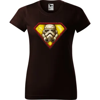 Dámské tričko levne-damske-bavlnene-tricko-potisk-Superman-Stormtrooper Velikost dámská trička Basic: XXL šířka 59, délka 69, Odstín dámské tričko Basic: Čokoládové