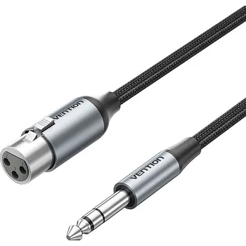 Datový kabel Vention 6.35mm TRS Male to XLR Female Audio Cable 3M Gray Aluminum Alloy Type