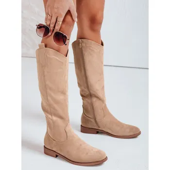 Dámské kozačky Dstreet Dámské kovbojské kozačky semišové ZY1109 Barva: Béžová, Velikost: 39