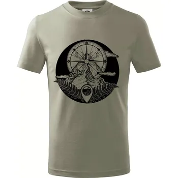 Chlapecké tričko Cestování - hory kompas - Tričko dětské bavlněné - 98 cm / 2 roky ( Light khaki )