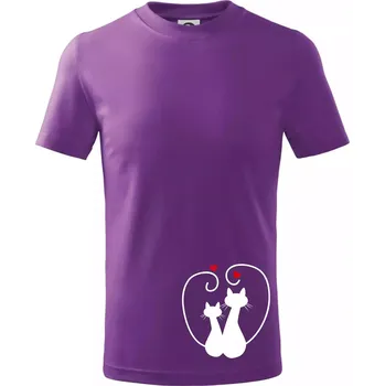 Kočky - Zamilovaný pár - Tričko dětské bavlněné - 134 cm/8 let ( Fialová )