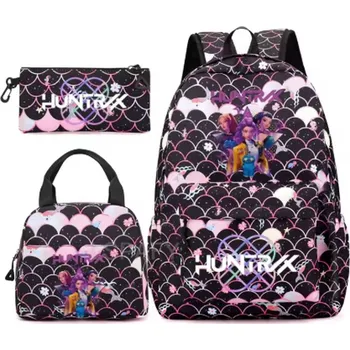 Penál KPop Demon Hunters (Lovkyně démonů) Stylový školní set Kpop Demon Hunters - batoh, taška, pouzdro Barva: černá (04)