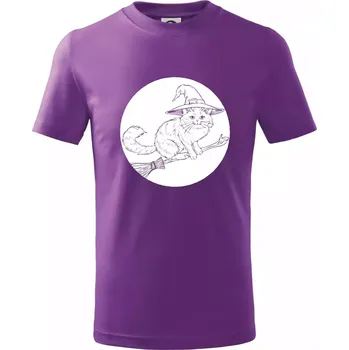 Kočka na koštěti - Tričko dětské bavlněné - 104-110cm / 3-4 roky ( Fialová )