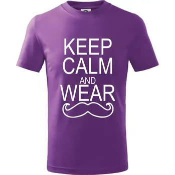 Keep calm and wear mustache - Tričko dětské bavlněné - 122 cm/6 let ( Fialová )