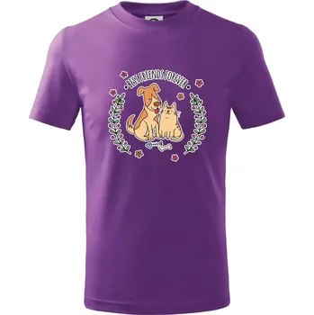 Kočka a pes best friends - Tričko dětské bavlněné - 146 cm/10 let ( Fialová )