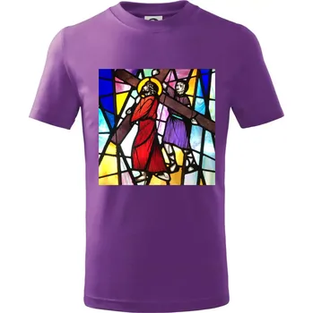 Vitráž - Ježíš a kříž - Tričko dětské bavlněné - 104-110cm / 3-4 roky ( Fialová )