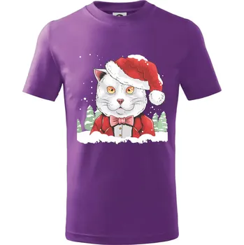 Santa kocour - Tričko dětské bavlněné - 134 cm/8 let ( Fialová )