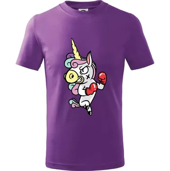 Jednorožec box - Tričko dětské bavlněné - 98 cm / 2 roky ( Fialová )