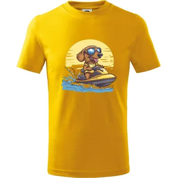 Chlapecké tričko Jezevčík na vodním skútru - Tričko dětské bavlněné - 104-110cm / 3-4 roky ( Žlutá )