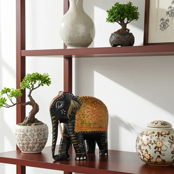 Slon Luxusní zdobená Orient soška / Dřevo Velikost: S