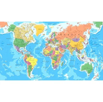 Plakát, Obraz - Barevná mapa světa – styl papírového výřezu