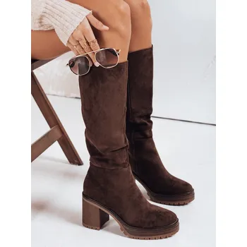 Dámské kozačky Dstreet Dámské semišové kozačky s jehlovým podpatkem ZY1209 Barva: Hnědá, Velikost: 40