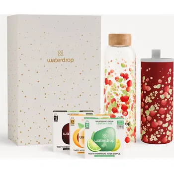 Instantní nápoj Waterdrop Vánoční Dárkový Set se Skleněnou Lahví sněhobílý dárkový box / APPLE transparentní