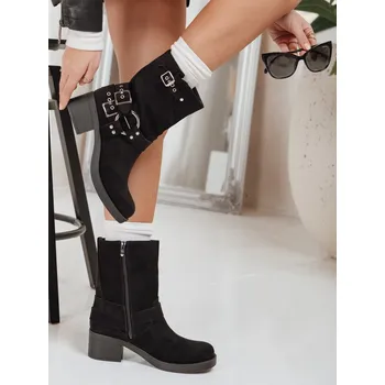 Dámské kozačky Dstreet Dámské kotníkové boty semišové s přezkou ZY1255 Barva: Černá, Velikost: 38