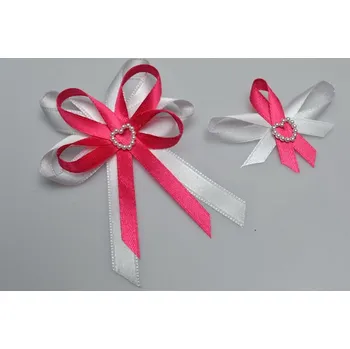 Svatební dekorace Svatební vývazek s perleťovým srdíčkem - fuchsia - malý