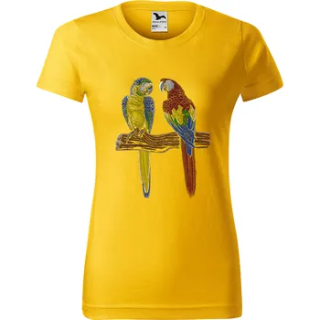 Dámské tričko levne-damske-bavlnene-tricko-potisk-laska-papousci Velikost dámská trička Basic: XL šířka 56, délka 67, Odstín dámské tričko Basic: Žluté