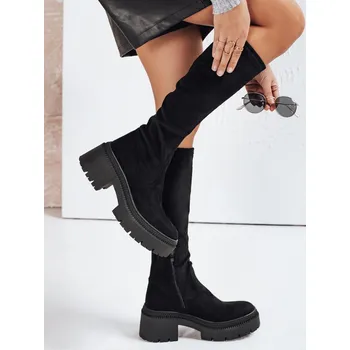 Dámské kozačky Dámské kozačky semišové na masivní podrážce ZY1167 Barva: Černá, Velikost: 39