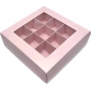 Dárková krabička Elegantní krabička na 9 pralinek růžová 14x14x4,2 cm