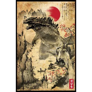 Plakát Plakát, Obraz - Gojira in Japan woodblock