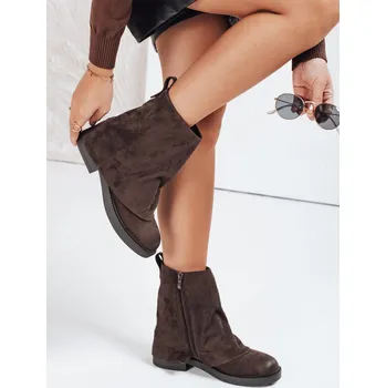 Dámské kozačky Dstreet Dámské kotníkové boty semišové s ohrnutým svrškem ZY1092 Barva: Hnědá, Velikost: 41