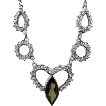 Náhrdelník Vltavín Moldavite Stříbrný náhrdelník s vltavínem a zirkony P48 0005