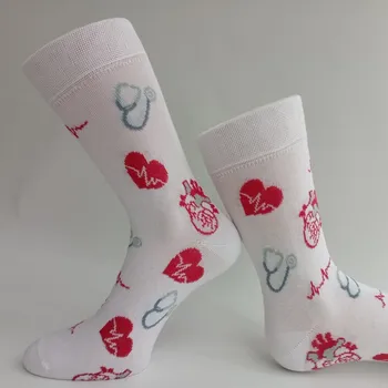 Dámské ponožky české ponožky TREPON KARDIO bílé s červenou pro lékaře zdravotníky kardiology velikosti ponožek: 24-27 ( EUR vel. 37-41)