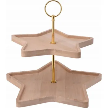 etažér Excellent Houseware Stojan na cukroví dřevěný 2 patra Hvězda 25 cm