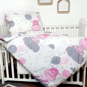 Povlečení Dětské povlečení - Hrošík růžový Zapínání: knoflík, Rozměr: 90x130 + 40x60