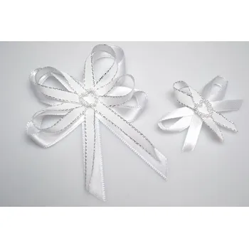 Svatební dekorace Svatební vývazek s perleťovým srdíčkem - stříbrná - malý