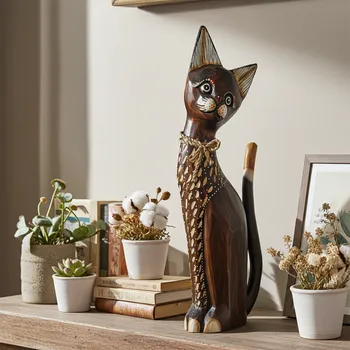 Kočka 8 dřevěná Socha / 40 cm