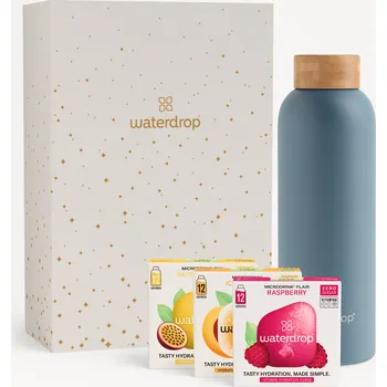 Instantní nápoj Waterdrop Vánoční Dárkový Set s Termo Nerezovou Lahví sněhobílý dárkový box / tyrkysová matná