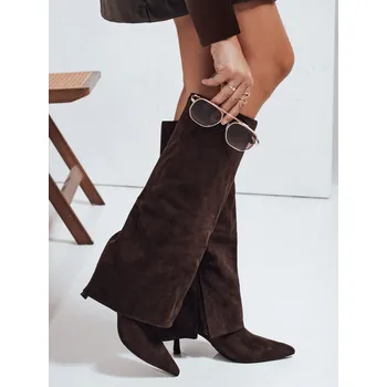 Dámské kozačky Dámské semišové kozačky se širokou holení ZY1096 Barva: Hnědá, Velikost: 40