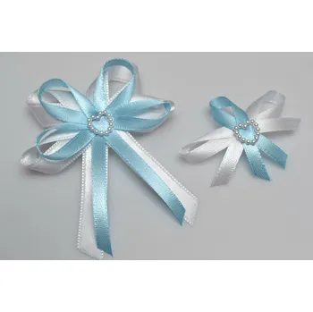 Svatební dekorace Svatební vývazek s perleťovým srdíčkem - světle modrá - malý