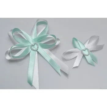 Svatební dekorace Svatební vývazek s perleťovým srdíčkem - máta - malý