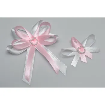 Svatební dekorace Svatební vývazek s perleťovým srdíčkem - růžová - malý